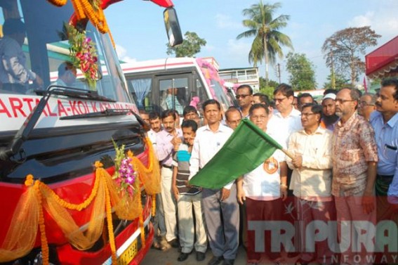 Agartala-Kolkata via Dhaka Volvo bus service kicks-off its maiden journey from TRTC, 17 people boarded on the journey